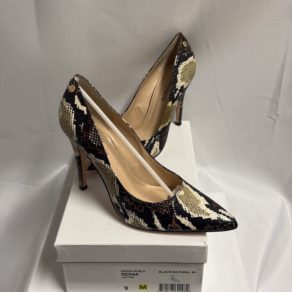 Neiman Marcus Genuine Snakeskin Geena Heels Black/Tan Size 9 NIB